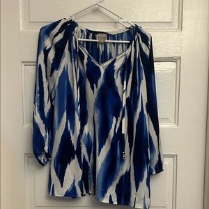 Chico's Blue and White Patterned Blouse